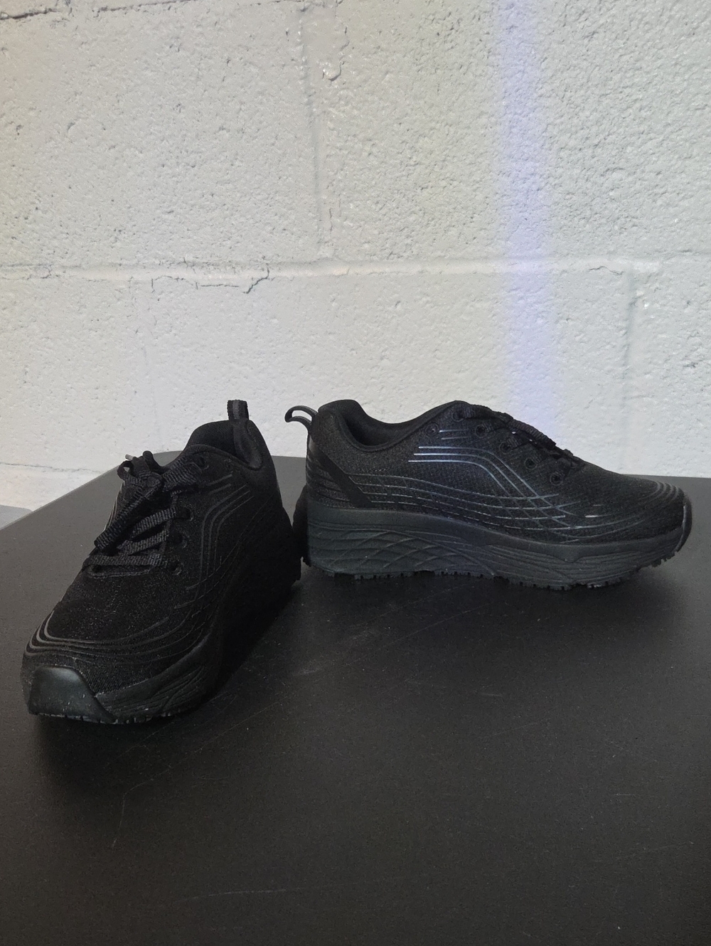 Skechers Womens Slip Resistant All-Black Casual Platform Sneakers